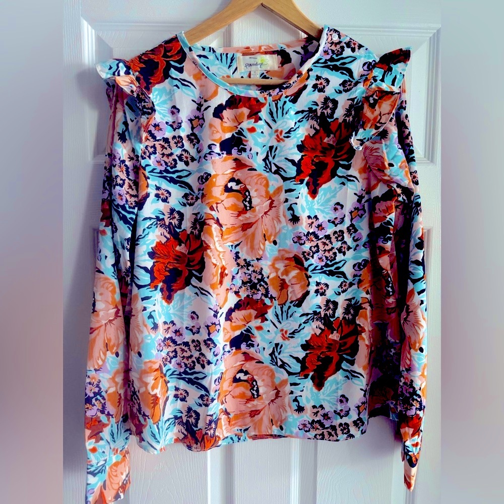 Vibrant Floral Ruffle Sleeve Blouse